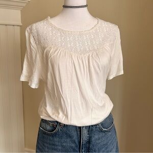 Old Navy White Embroidered Yoke Short Sleeve Top